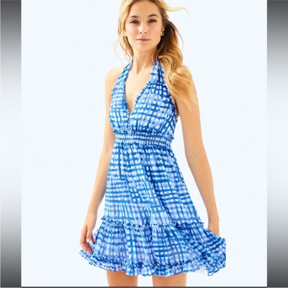 Lilly Pulitzer Cailee Halter Tiered Mini Dress Bennet Blue Feeling Beachy XS